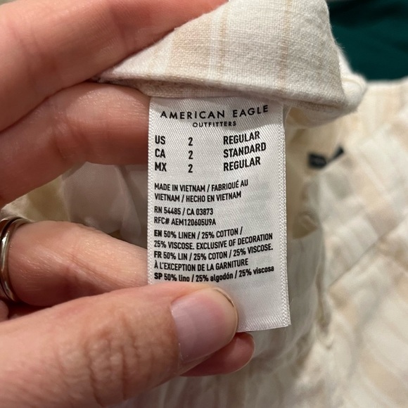 American Eagel Pants women's 2 Striped Wide Leg Linen Blend Coastal Minimalist - Picture 5 of 6